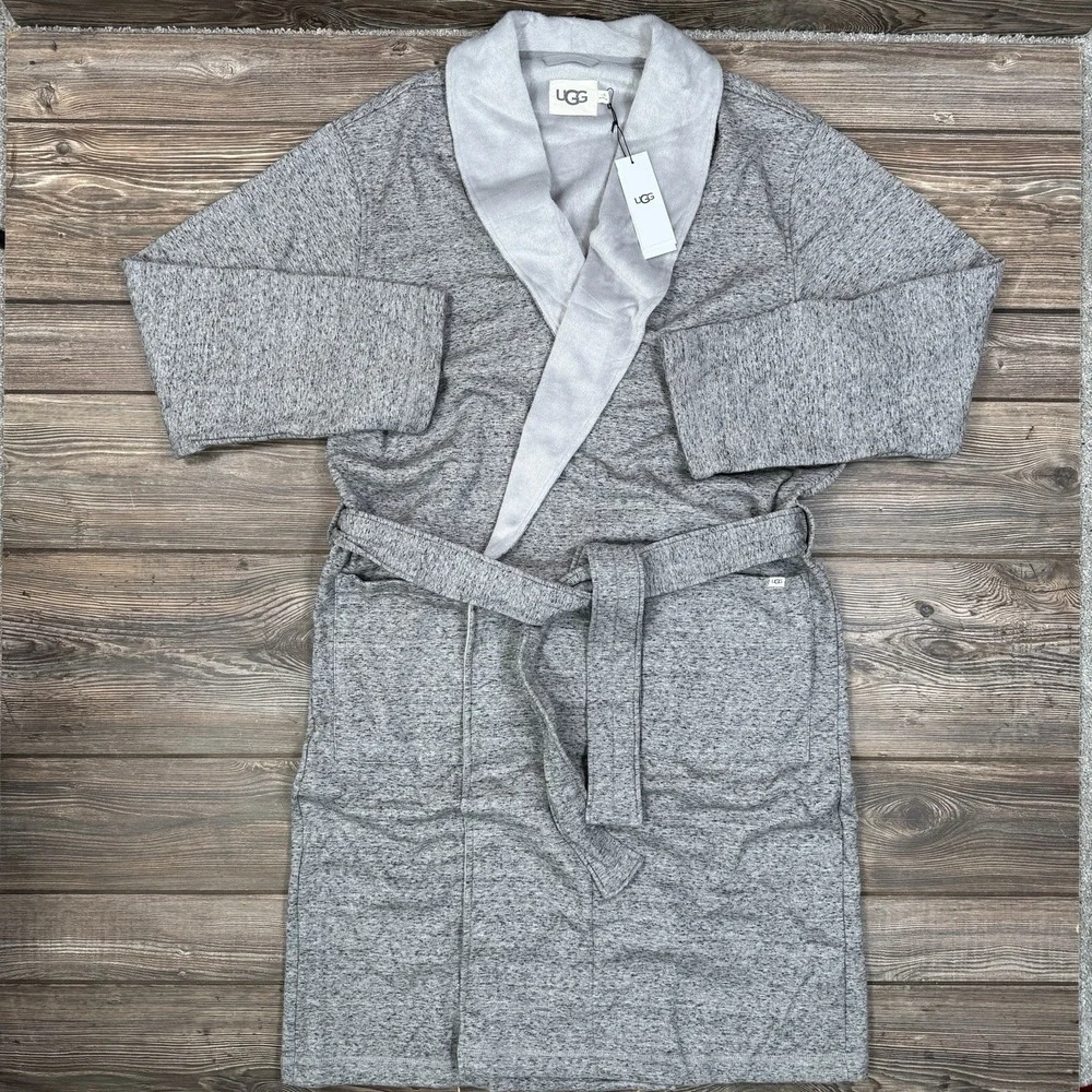Ugg Men's Robinson Robe Grey Heather Fleece Classic Soft Bathrobe Size M/L NEW